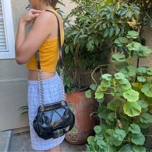 Vintage black/silver B. Makowsky distressed leather shoulder bag